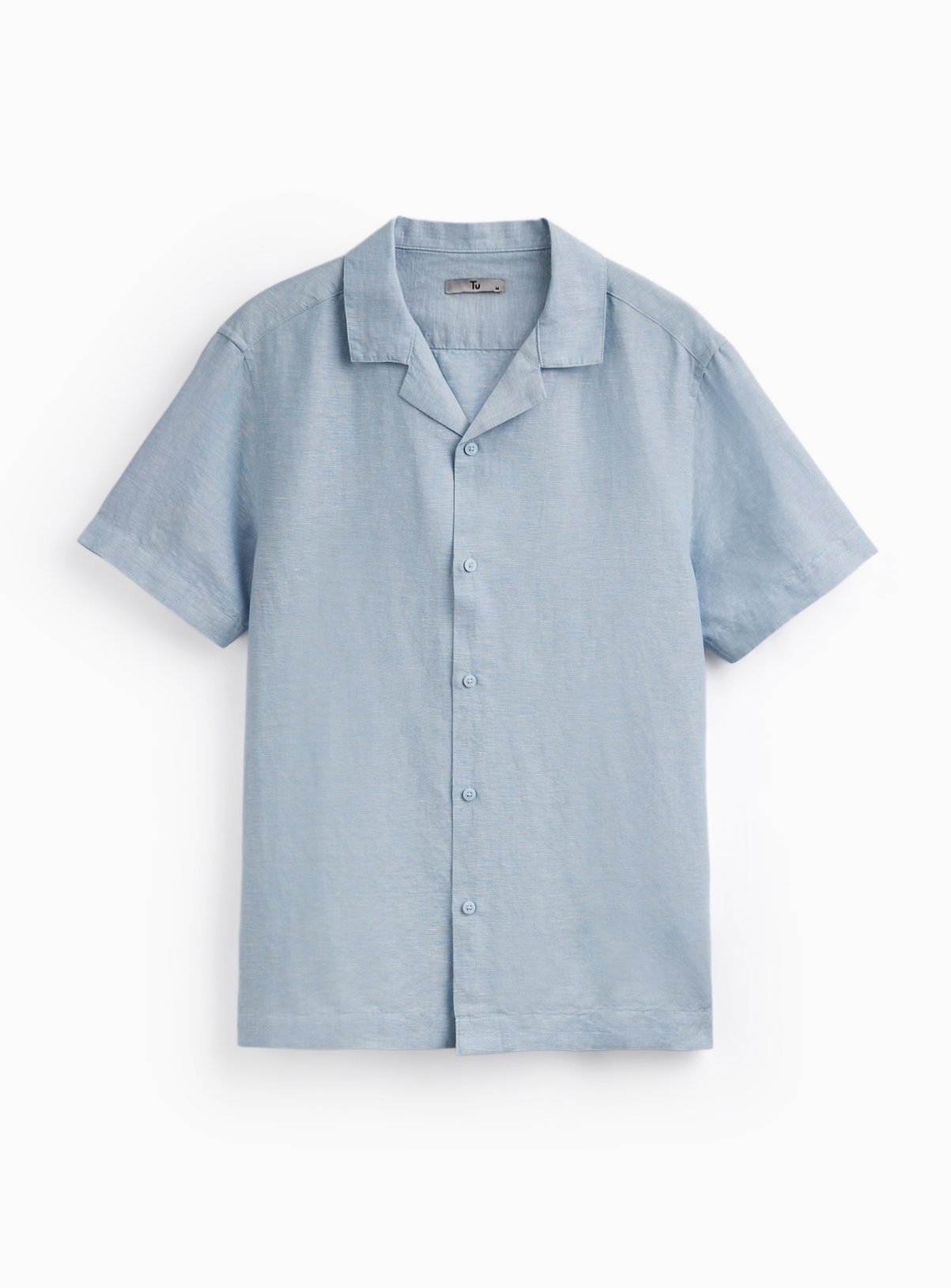 Light Blue Linen Blend Revere Shirt M - Image 3 thumbnail
